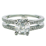 2ct Asscher Cut Diamond Engagement Ring Dual Band Design 14k White Gold Finish