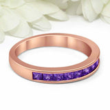 2ct Princess Amethyst Wedding Band Channel Set Half Eternity 14k RoseGold Finish