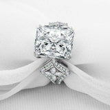 4ct Radiant Cut Diamond Cocktail Solitaire with Accent Ring 14k WhiteGold Finish