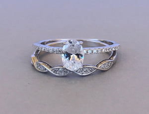 Infinity Bridal Set Engagement Ring 2ct Oval Cut Diamond 14k White Gold Finish