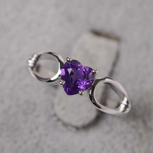 1ct Engagement Ring Heart Cut Purple Amethyst Split Shank 14k White Gold Finish