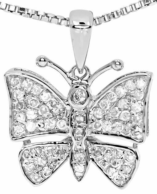 0.35ct Round Cut VVS1D Diamond Pendant Mini Butterfly 14k White Gold Finish