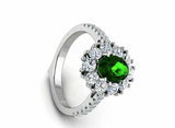 2ct Oval Green Emerald Floral Cluster Halo Engagement Ring 14k White Gold Finish