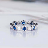 1.5ct Round Cut Blue Sapphire Wedding Band Bezel Set Eternity 14k WhiteGold Over