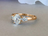 Three Stone Solitaire Engagement Ring 1.3ct Oval Cut Diamond 14k RoseGold Finish