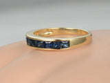 2ct Princess Blue Sapphire Channel Set Half Eternity Band 14k Yellow Gold Finish