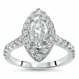 3.4Ct Marquise Cut Diamond Halo Solitaire with Accent Ring 14K White Gold Finish