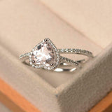 2ct Engagement Ring Heart Cut Peach Morganite Halo Bridal Set 14k WhiteGold Over