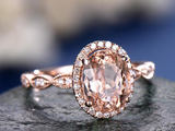 2.6ct Oval Cut Peach Morganite Halo Diamond Accents Ring 14k Rose Gold Finish