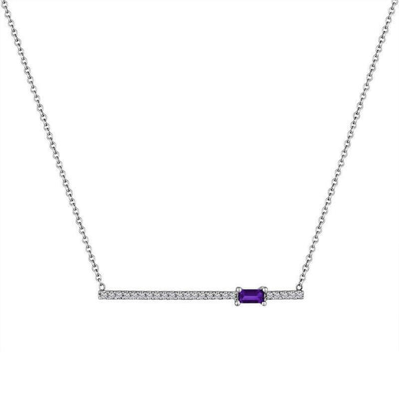 1ct Baguette Cut Purple Amethyst Pendant Chain Horizontal Bar 14k WhiteGold Over