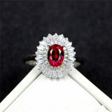 3.7ct Oval Cut Pink Ruby Engagement Ring Halo Cocktail 14k White Gold Finish