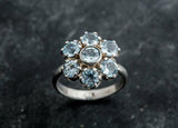 2.8ct Engagement Ring Round Blue Aquamarine Floral Cluster 14k White Gold Finish