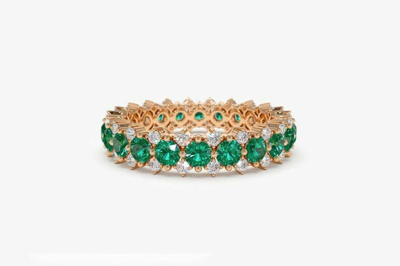 2.9ct Round Cut Green Emerald Cluster Full Eternity Band 14k Rose Gold Finish