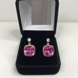 2.3ct Drop Earrings Cushion Pink Sapphire Beaded Solitaire 14k Yellow Gold Over