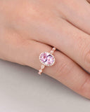 3Ct Oval Cut Pink Sapphire Diamond Halo Engagement Ring 14K Rose Gold Finish