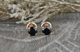 1ct Round Cut VVS1D Black Diamond Screw Back Stud Earrings 14k Rose Gold Finish