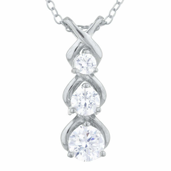 2ct Diamond Pendant with Chain Round Cut Journey Vertical 14k White Gold Finish