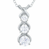 2ct Diamond Pendant with Chain Round Cut Journey Vertical 14k White Gold Finish