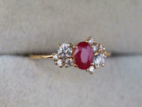 1.8ct Engagement Ring Oval Cut Pink Ruby Cluster Design 14k Yellow Gold Finish