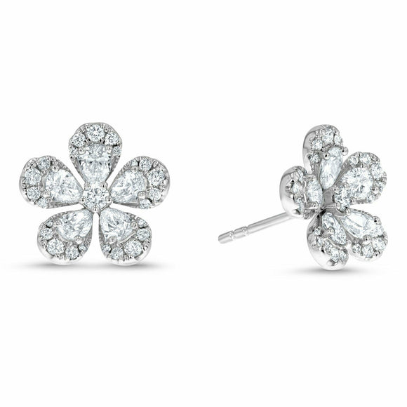 2.3ct Stud Earrings Pear Round Cut Diamond Floral Design 14k White Gold Finish