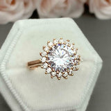 1.6ct Engagement Ring Round Cut Diamond Halo Floral Design 14k Rose Gold Finish