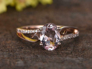 1.2ct Oval Cut Peach Morganite Engagement Ring 14k Rose Gold Finish Split Shank