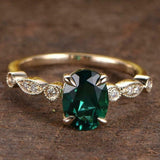 1.5ct Oval Green Emerald Engagement Ring Solitaire Vintage 14k Yellow Gold Over