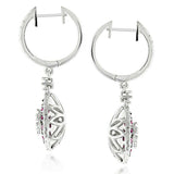 3Ct Round Cut DVVS1 Diamond Ruby Halo Tear Drop Earrings 14K White Gold Finish