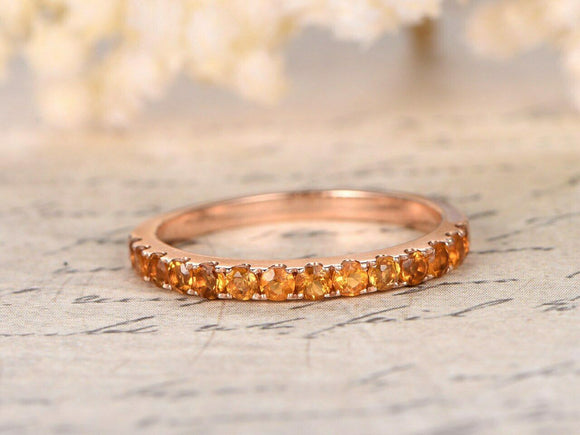 2.1ct Round Cut Yellow Citrine Stackable Half Eternity Band 14k Rose Gold Finish