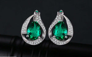 1.7ct Stud Earrings Pear Cut Green Emerald Stylish Halo 14k White Gold Finish