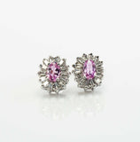 1.5ct Oval Cut Pink Sapphire Baguette Halo Stud Earrings 14k White Gold Finish