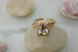 2ct Emerald Peach Morganite Engagement Ring 14k Yellow Gold Over Halo Bridal Set