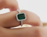 2ct Green Emerald Cut Engagement Ring Diamond Halo Design 14k White Gold Finish