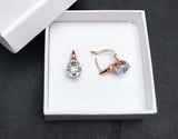 2.56ct Dangle Earrings Round Cut Blue Aquamarine Stylish 14k Rose Gold Finish