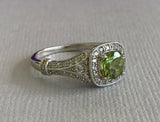 2ct Round Cut Green Peridot Halo Vintage Engagement Ring 14k White Gold Finish