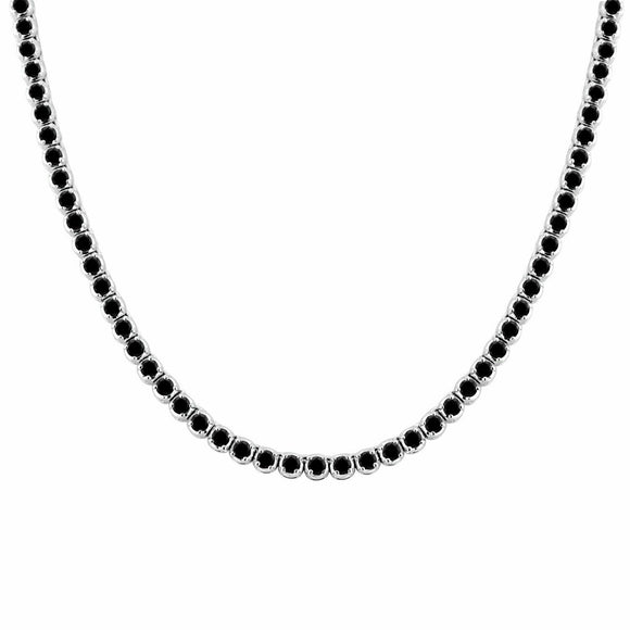 20Ct Round Cut Sparkle Black Diamond Tennis Necklace Solid 14K White Gold Finish