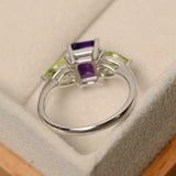 2ct Emerald Cut Purple Amethyst Pear Accents Trilogy Ring 14k White Gold Finish