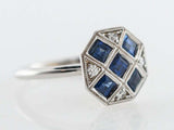 2.7ct Princess Cut Blue Sapphire Art Deco Milgrain Ring 14k White Gold Finish