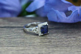 2.2ct Princess Cut Blue Sapphire Halo Celtic Trinity Ring 14k White Gold Finish