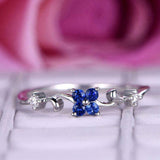 0.5ct Round Blue Sapphire Engagement Ring Floral Minimalist 14k White Gold Over