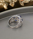 2ct Marquise Cut Blue Sapphire Leaf Cluster Wide Open Ring 14k White Gold Finish