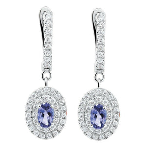 2ct Oval Cut Blue Sapphire Double Halo Women Drop Earrings 14k White Gold Finish