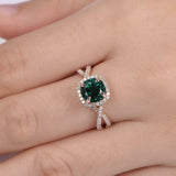 1.5ct Round Cut Green Emerald Engagement Ring Halo Infinity 14k Rose Gold Finish