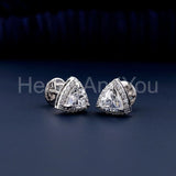 2ct Trillion Cut Simulated Diamond Halo Stud Earrings 14k White Gold Plated