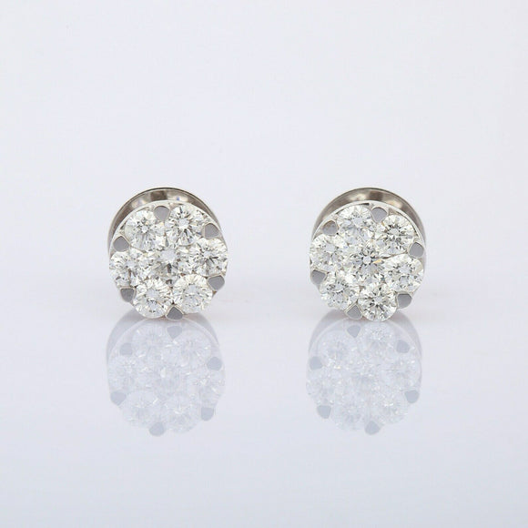 1.6ct Stud Earrings Round Cut Diamond Cluster Halo 14k White Gold Finish