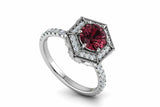 2.3ct Round Cut Red Garnet Halo Solitaire with Accents Ring 14k WhiteGold Finish