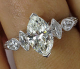 4Ct Marquise Cut Diamond Milgrain Art Deco Engagement Ring 14K White Gold Finish