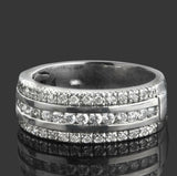 2ct Round Cut Diamond Wedding Band 3 Row Channel Set Wide 14k White Gold Finish