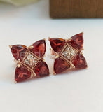 2ct Trillion Cut Simulated Red Garnet Unique Stud Earrings 14k White Gold Plated