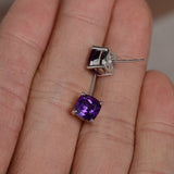 1ct Cushion Purple Amethyst Solitaire Stud Earrings 14k White Gold Finish